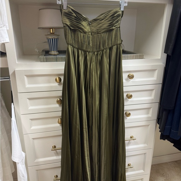AMUR Olive Green Strapless Pleated Maxi Gown - Picture 3 of 6